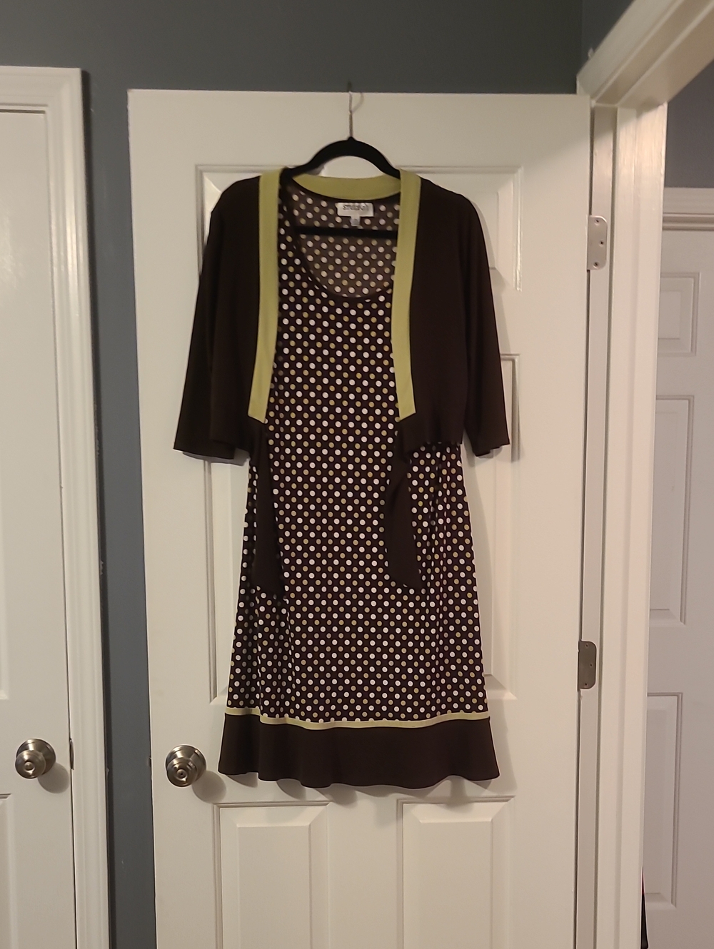 Studio I Black Polka Dot Midi Dress with Lime Trim